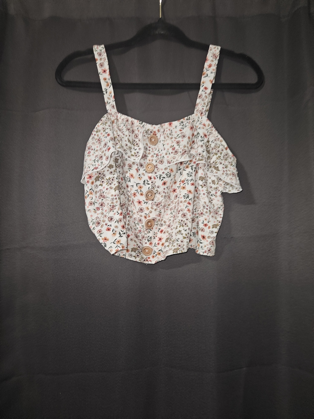 Persaya White Floral Ruffle Button-Front Cami